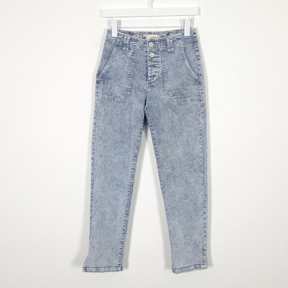 Sundance Blue & White Railroad Stripe Straight Leg Jeans - Picture 1 of 9
